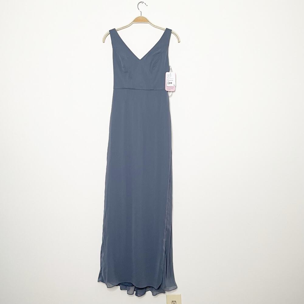SOCIAL BRIDESMAIDS SLEEVELESS TIE BACK CHIFFON‎ TRUMPET GOWN 8194 Silverstone 0 - Picture 3 of 9